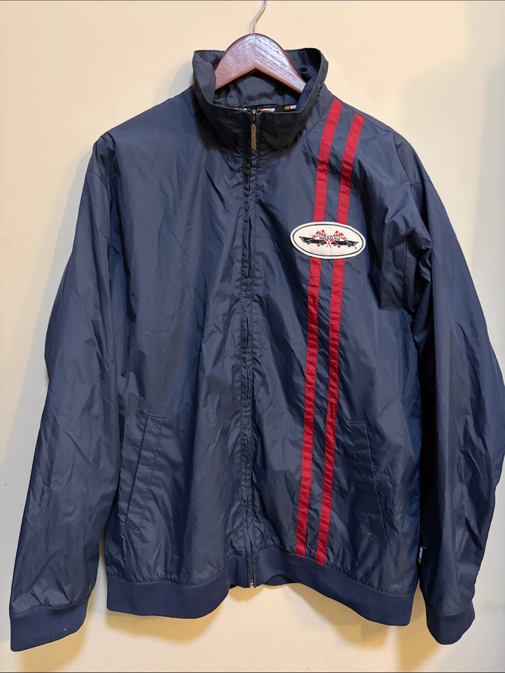 Vintage Y2K NASCAR Racing Windbreaker Jacket Large Blue Red Stripes Official